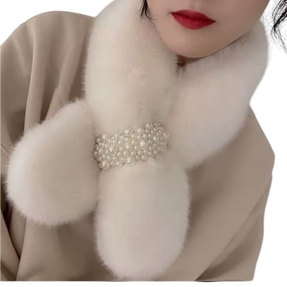 WINTER WARM THICK PEARL CROSS COLLAR SCARF - Picture 1 of 2